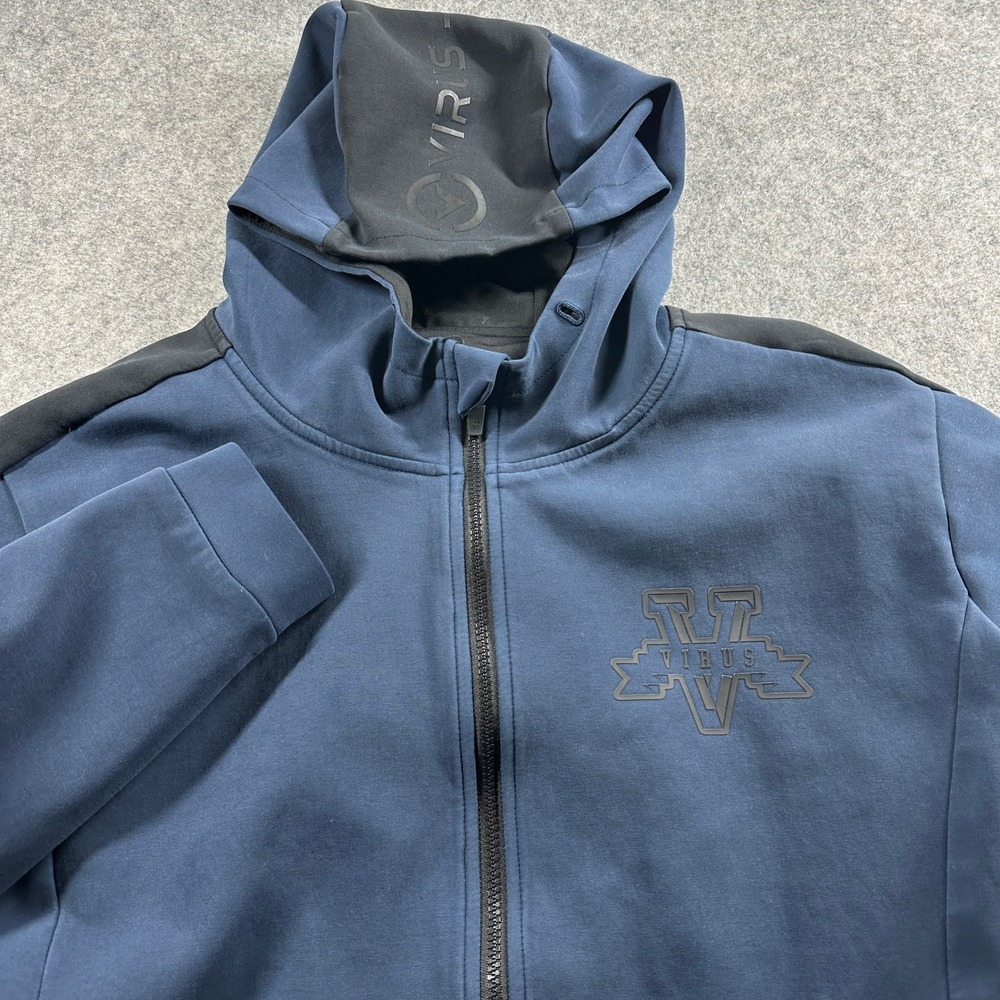 Virus Full Zip Hoodie Mens M Blue Black Performance Athletic Sweatshirt